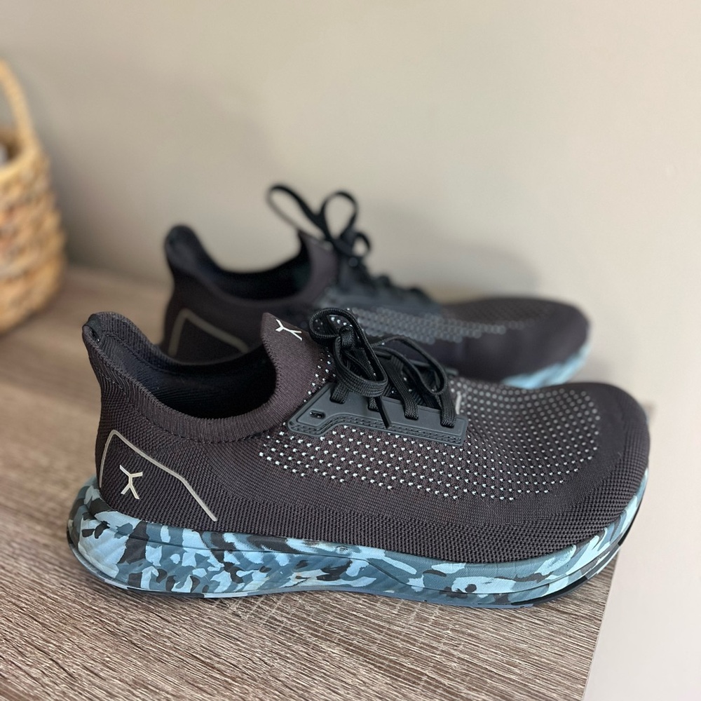 Black Sneakers with Blue Camouflage Sole